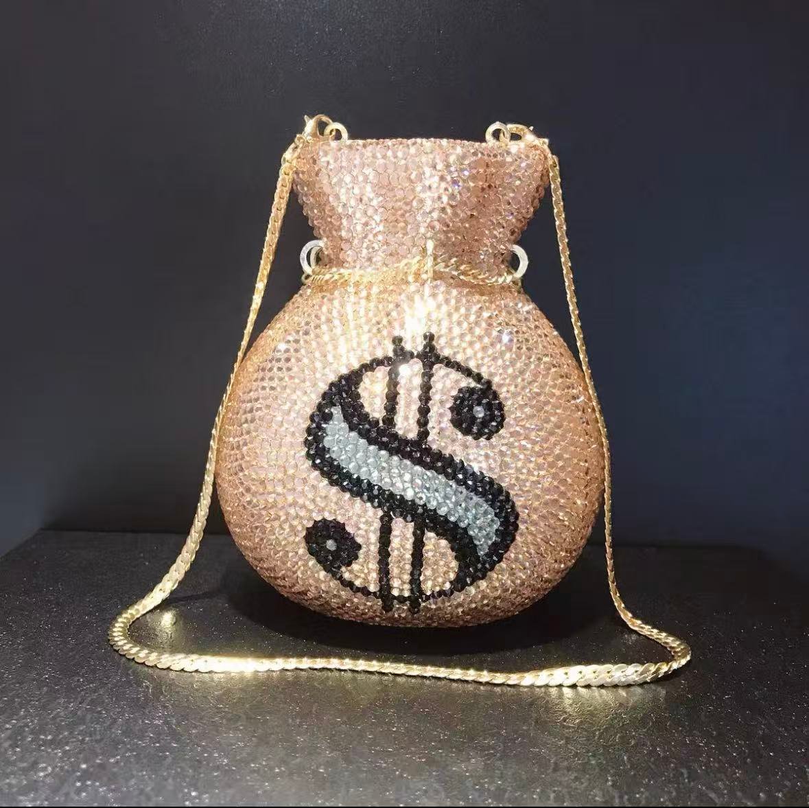 微信图片_20260817144615_268_121 Dollar Sign Money Bag Crystal Clutch - Image 1